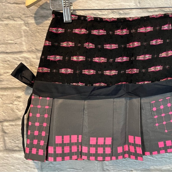 Custo Barcelona US2 EU 36 Pink/ Grey  & Black Abstract Pleated Mini Skirt W Bow - Picture 8 of 11